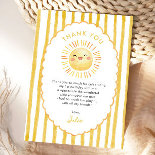 Carte De Remerciements Rayures Jaune Soleil Anniversaire