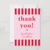 Carte De Remerciements Rayures Rouges et Roses Rétro de la Future Mme (Devant)