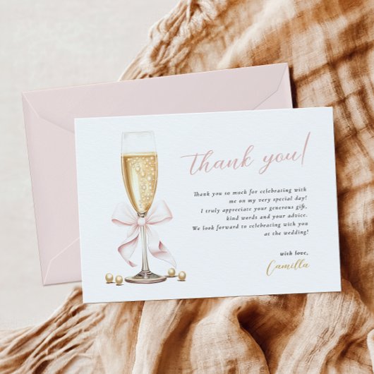 Carte De Remerciements Réception de mariage Rose Bow Perles & Prosecco