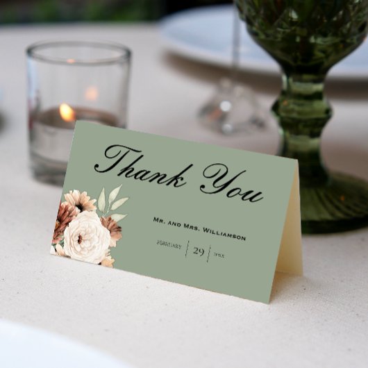 Carte De Remerciements Réception de mariage vert sauge rustique