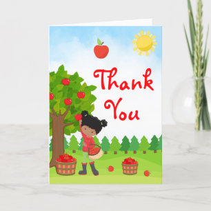 Carte De Remerciements Récolte de pommes Fille à peau foncée Anniversaire