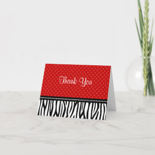 Carte De Remerciements Red and Black Zebra Polka Dot Thank