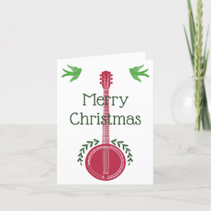 Carte De Remerciements Red and Green Banjo message personnalisé Noël