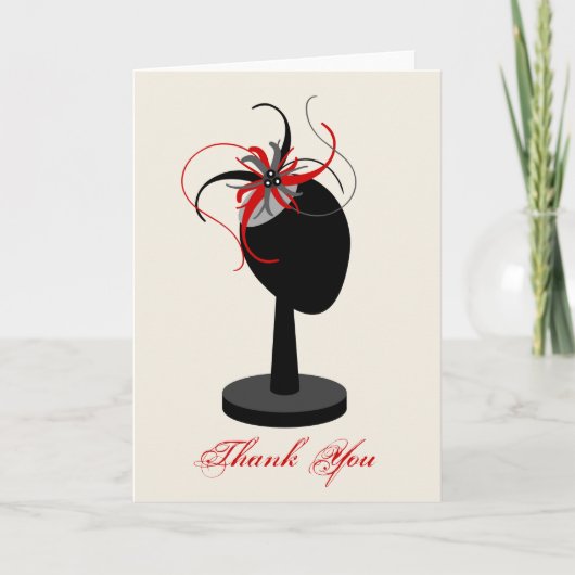 Carte De Remerciements Red & Black Fascinator & Hat Stand Thank You (Devant)