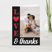 Carte De Remerciements Red Black Typography Love & Thanks Photo Mariage (Devant)