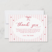 Carte De Remerciements Red Bow Hearts Valentines Baby Shower (Devant)