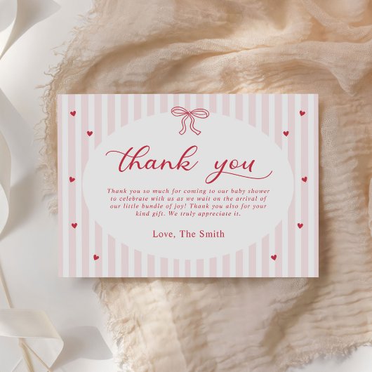 Carte De Remerciements Red Bow Hearts Valentines Baby Shower