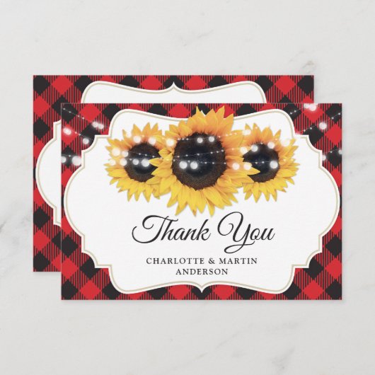 Carte De Remerciements Red Buffalo Plaid String Lights Mariage de tournes (Devant / Derrière)