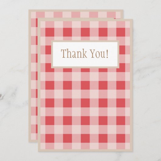 Carte De Remerciements Red Burgundy Plaid En vichy Mariage campagnard (Devant / Derrière)