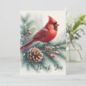 Carte De Remerciements Red Cardinal Bird and Pine (Debout devant)
