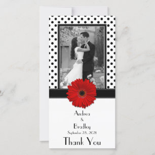 Carte De Remerciements Red Daisy Black White Polka Mariage Photocard