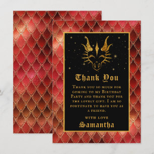 Carte De Remerciements Red Dragon Scales Gold Faux Parties scintillant An