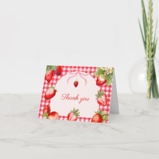 Carte De Remerciements Red Gingham Strawberries Baby Shower