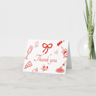 Carte De Remerciements Red Italian Hand Drawn Bridal Shower Thank you 