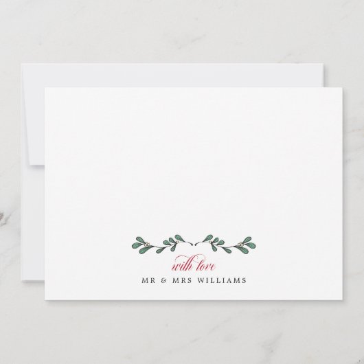 Carte De Remerciements Red Mistletoe With Love Merry Married Christmas (Dos)