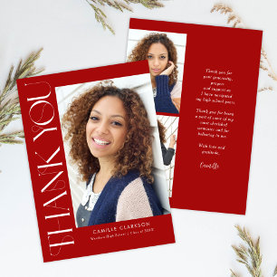 Carte De Remerciements Red Modern Elegant Vertical Trois Photo Graduation