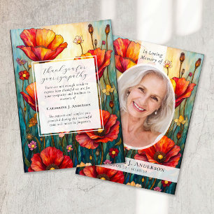 Carte De Remerciements Red Poppies Photo Sympathy Funeral Memorial
