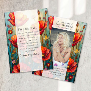 Carte De Remerciements Red Poppies Photo Sympathy Funeral Memorial