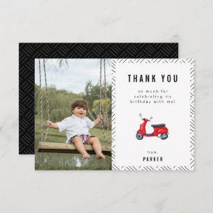 Carte De Remerciements Red Retro Scooter Thème Anniversaire Photo