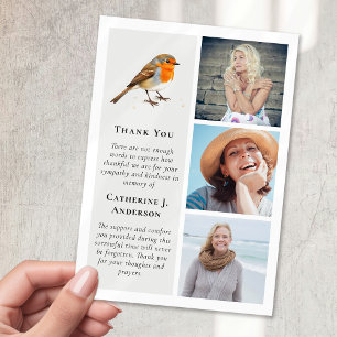 Carte De Remerciements Red Robin Bird 3 Photo Sympathy Funeral