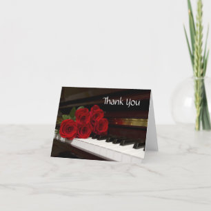 Carte De Remerciements Red Rose and Piano Keys