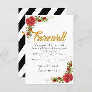 Carte De Remerciements Red Roses Elegant Lever Coworker fiche d'adieu
