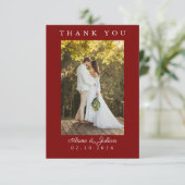 Carte De Remerciements Red Simple Photo Wedding Thank You Card W Note (Debout devant)