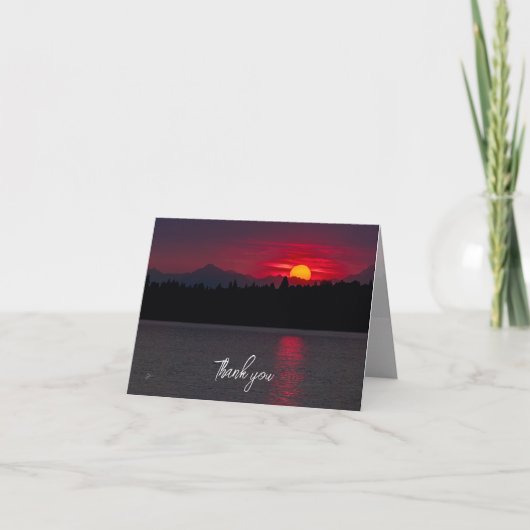 Carte De Remerciements Red Sunset Olympic Mountains All Occasion Blank (Devant)