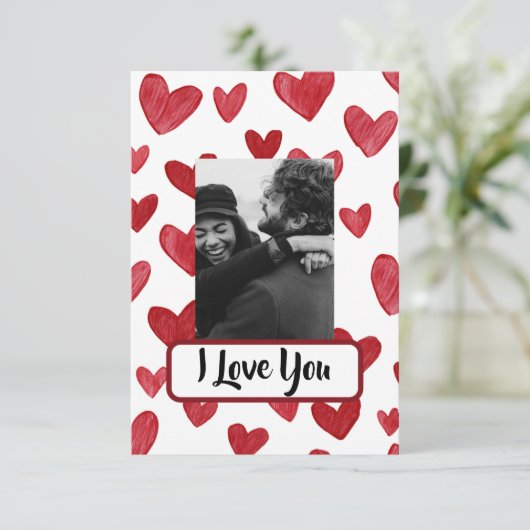 Carte De Remerciements Red Valentine’s Card with Photo & Love Message (Debout devant)