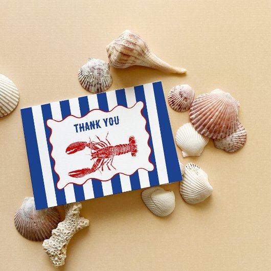 Carte De Remerciements Red, White and Blue Nautical Lobster