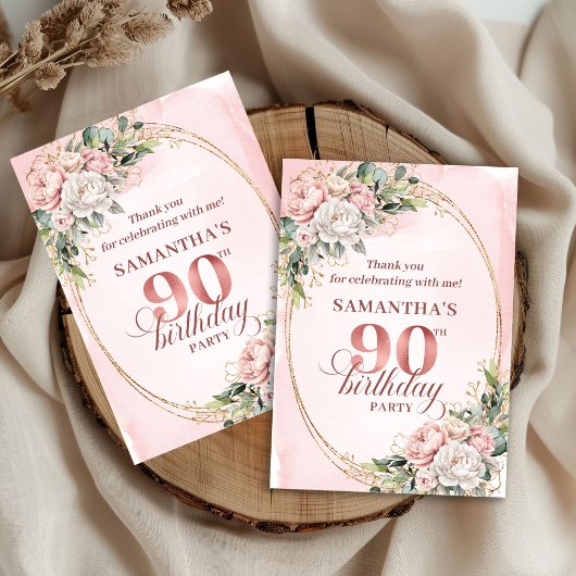 Carte De Remerciements Refined Dusty Pink Gold Greenery 90th Birthday  