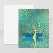 Carte De Remerciements Reflet d'arbre doré sur Paon Bleu (Devant / Derrière)