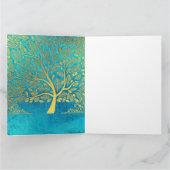 Carte De Remerciements Réflexion de l'arbre d'or sur Blue Peacock (Intérieur)