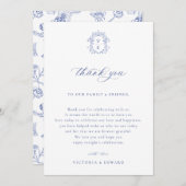 Carte De Remerciements Regency Blue Crest table de mariage (Devant / Derrière)