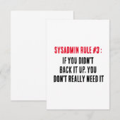 Carte De Remerciements Règle Sysadmin 3 Si vous ne l'avez pas sauvegardée (Devant / Derrière)