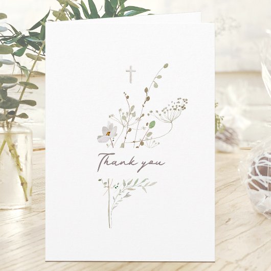 Carte de remerciements religieux bouquet fleur sau