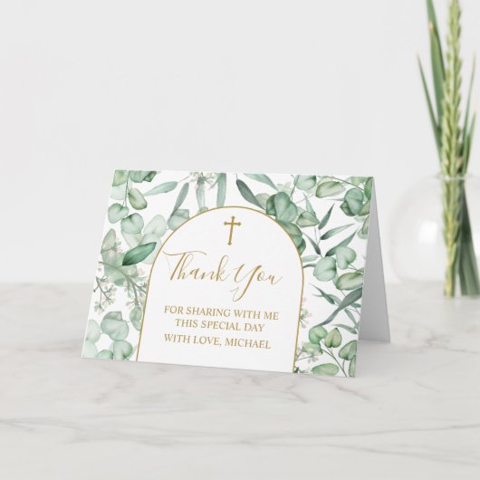 Carte De Remerciements Religious Eucalyptus greenery Thank you card (Devant)