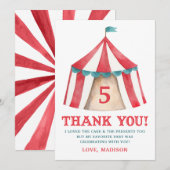 Carte De Remerciements Remerciement Anniversaire Chapiteau de Cirque Vint (Devant / Derrière)