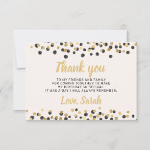 Carte De Remerciements Remerciement Anniversaire Confettis Or Noir Blanc