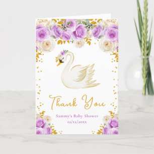 Carte De Remerciements Remerciement Baby Shower Roses Violettes et Dorées