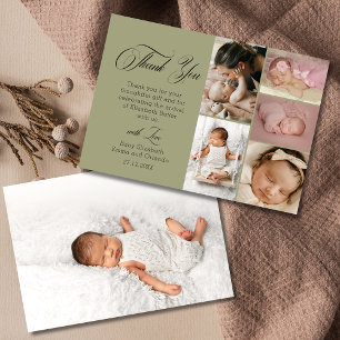 Carte De Remerciements Remerciement Chic Vert Olive Six Photos Baby Showe