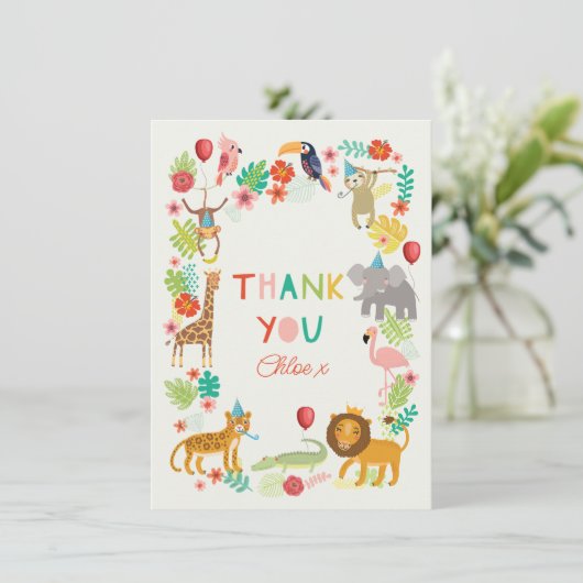 Carte De Remerciements Remerciement d'animaux de Safari, Thème de jungle  (Debout devant)