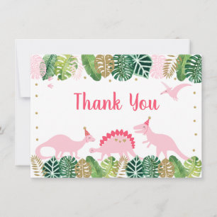 Carte De Remerciements Remerciement d'anniversaire Dinosaure Rose et Or