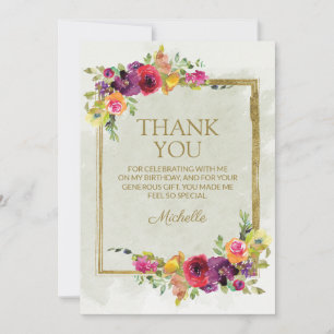 Carte De Remerciements Remerciement d'anniversaire élégant et floral pour