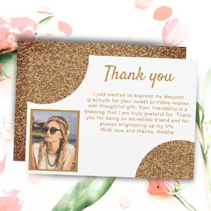 Carte De Remerciements Remerciement d'anniversaire photo avec paillettes