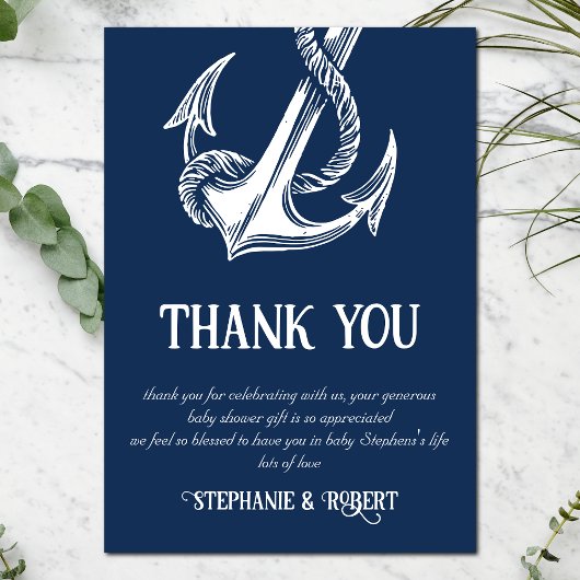 Carte De Remerciements Remerciement de Baby Shower Ancre Blanc Nautical
