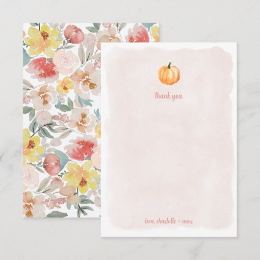 Carte De Remerciements Remerciement de baby shower aquarelle citrouille (Devant / Derrière)