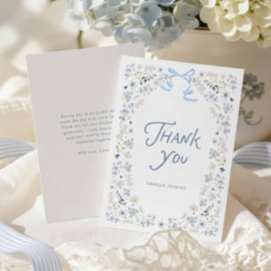 Carte De Remerciements Remerciement de Baby Shower Bleu Floral et Ruban 