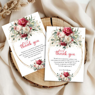 Carte De Remerciements Remerciement de Baby Shower Chic Rouge Blanc Or Fl