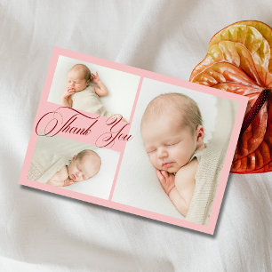 Carte De Remerciements Remerciement de Baby Shower Collage Photo Rose Pâl